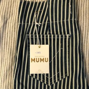 Show Me Your Mumu Berkley Bells pinstripe raw hem flare jeans